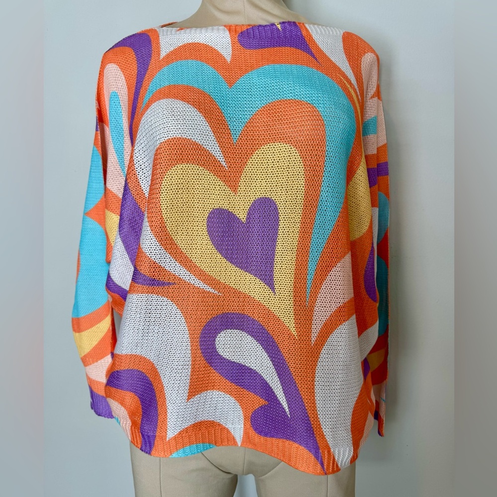 Coastal Bloom Abstract Lightweight Open Knit Pullover Sweater Women’s One size